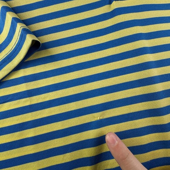 Southern Tide Club Short Sleeve Polo Shirt Blue Yellow Striped Large Men Golf - Picture 10 of 13
